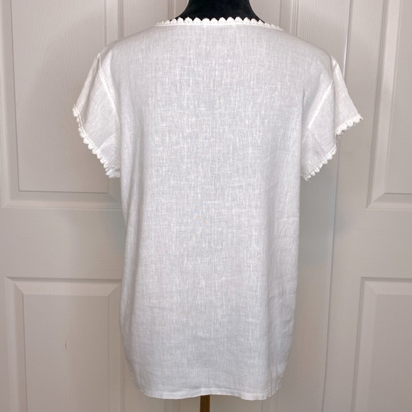 Alessia Pacini Italian White 100% Linen Lace Hearts Trim Top - Picture 3 of 5